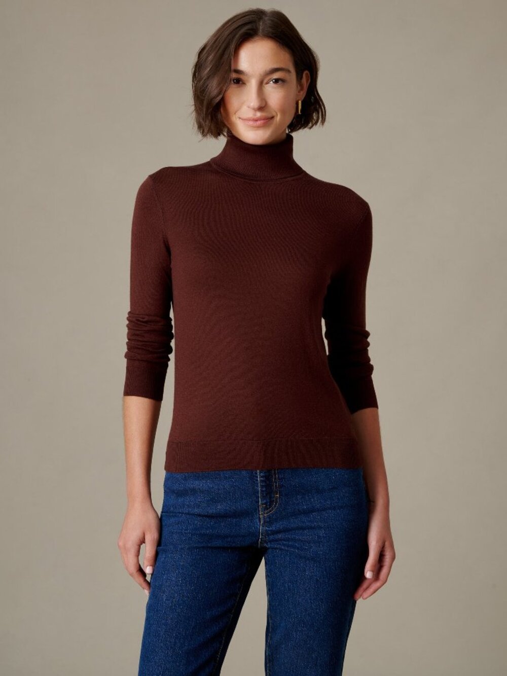 J McLaughlin Camille Silk Blend Turtleneck - Hickory NEW